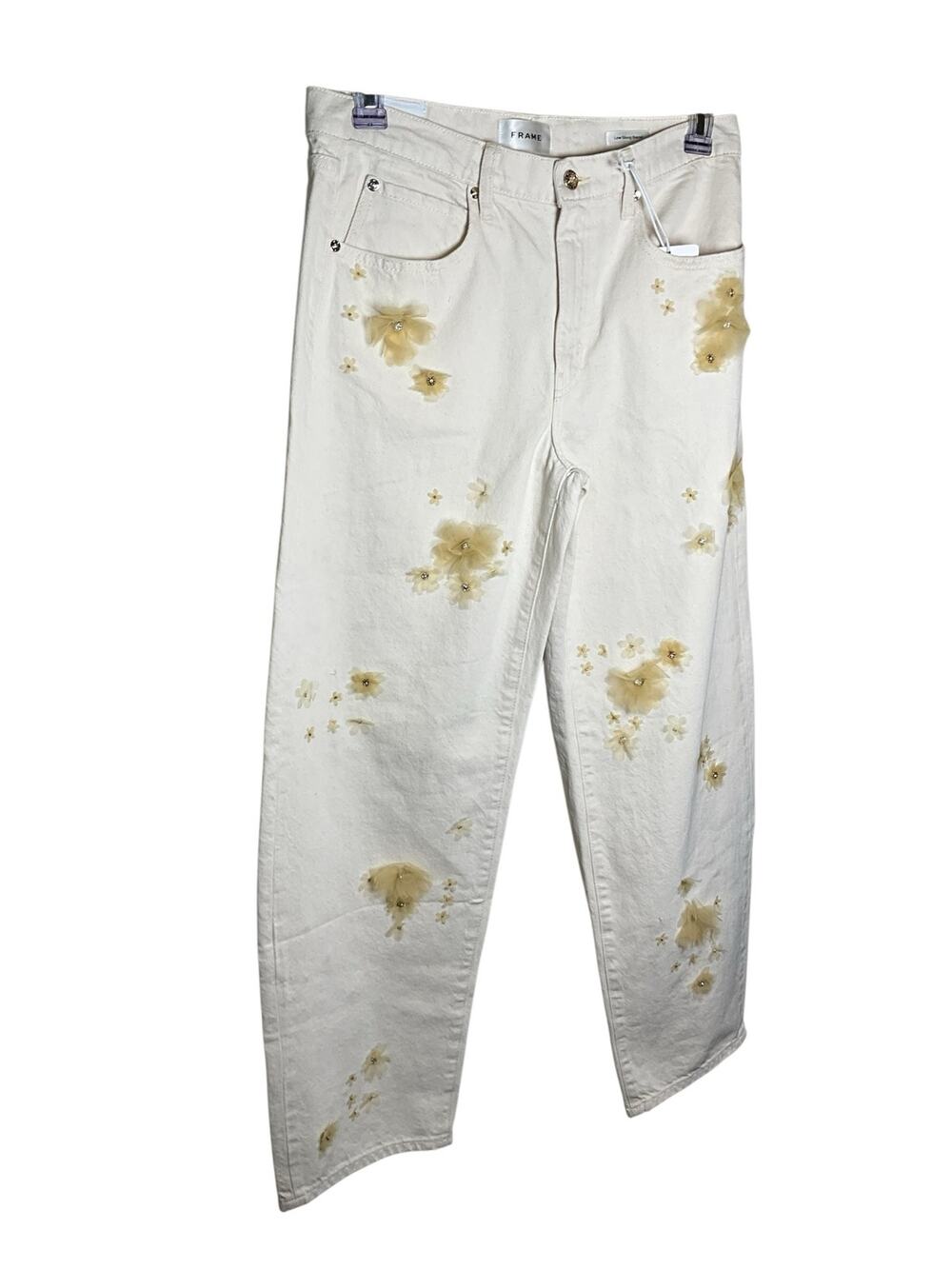 Frame Jeans Women 27 Vanilla Bean Denim Floral Regular Fit Mid Rise Straight Leg